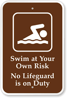 No Lifeguard On Duty Campground Park Sign