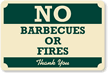 No Barbecues Or Fires  Thank You Sign