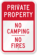 Private Property - No Camping No Fires Sign