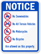 No Snow mobiles/ATV's/Motorcycles on this Property Sign