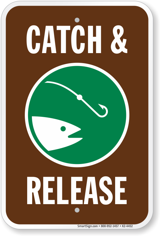 CATCH & RELEASE FISHING ALUMINUM SIGN MOUNTING HOLES  IN OUTDOOR 3 SIZES CHOOSE 