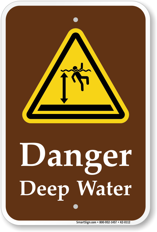 A6 A5 A4 Beware Deep Water Plastic Sign OR Sticker WS31 