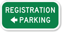 Registration Parking (With Left Arrow) Sign