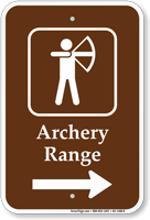 Archery Range in Right, Campground Guide Sign
