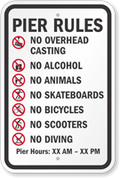 Custom No Alcohol Animals Skateboards Pier Rules Sign