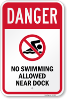 Danger No Swimming Allowed Near Dock Sign