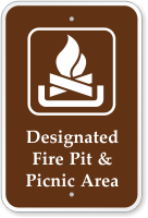Designated Fire Pit & Picnic Area Campground Sign