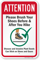 Please Brush Your Shoes Before and After You Hike Sign