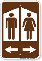 Restroom Sign With Man Woman Graphic And Arrow
