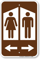 Restroom Sign With Woman Man Graphic And Arrow