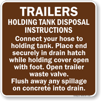 Trailers Holding Tank Disposal Instructions Sign