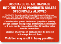 MARPOL Convention (Annex V) Vessel Dumping Law Placard
