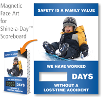 Safety Is Family Value Scoreboards Face, Kid Sledding