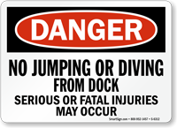 No Jumping Diving From Dock Danger Sign