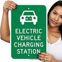 Electric Vehicle Charging Station With Graphic Signs