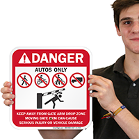 Keep Away From Gate Arm Drop Zone Signs