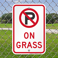 No Parking On Grass with Symbol Signs