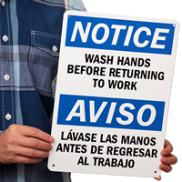 Notice Wash Hands Before Returning Signs Bilingual