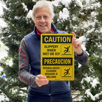 Slippery when icy warning sign