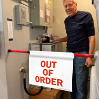 Out of order sign for door barricade