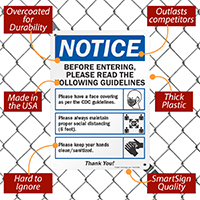 Safety notice for entering premises: Face covering sanitize sign