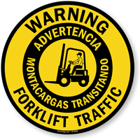 Floor Sign with Bilingual Warning